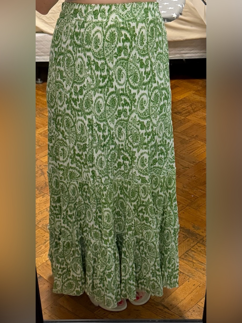 Green and White Paisley Maxi Skirt